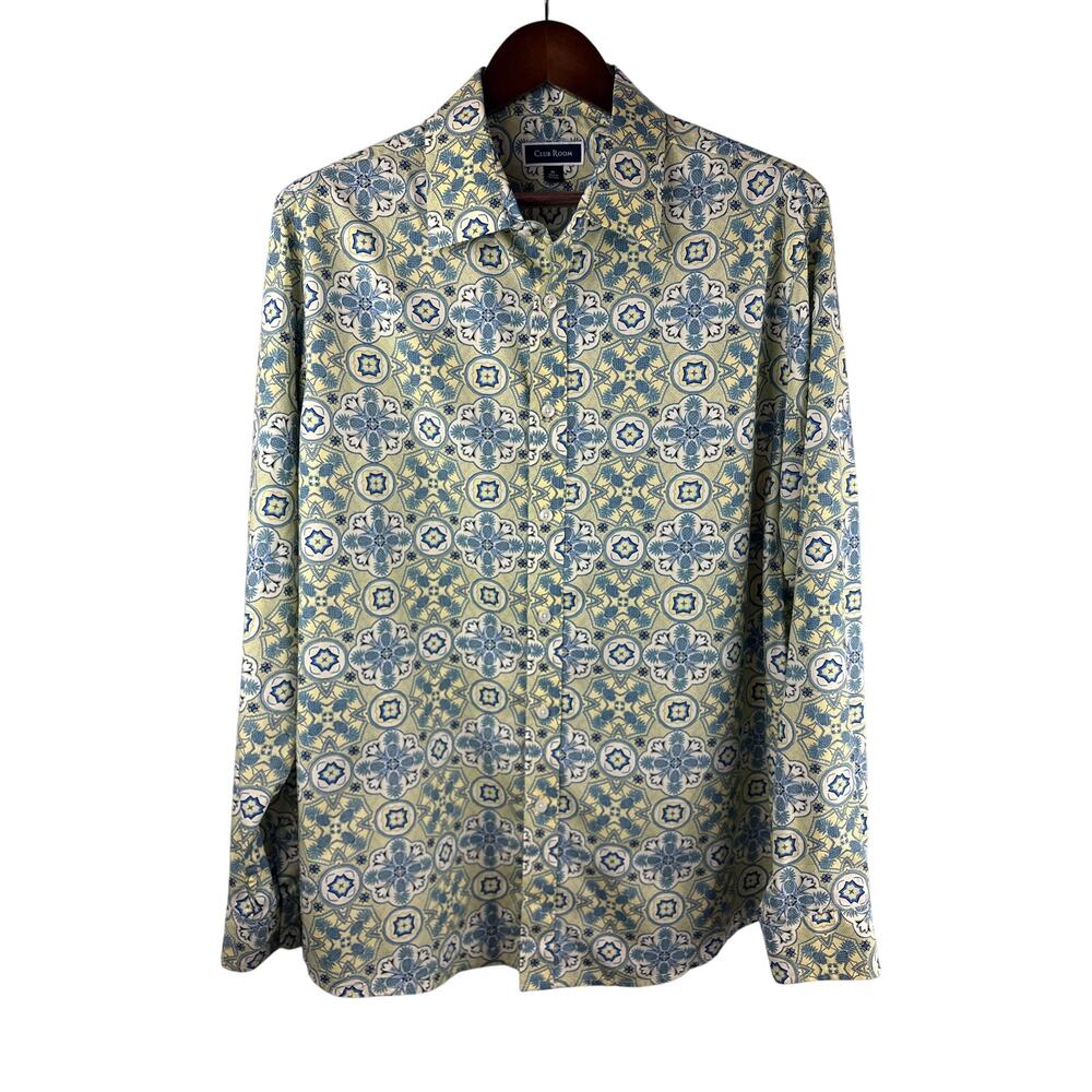 Men’s Club Room XL Yellow & Blue Patterned Button Down